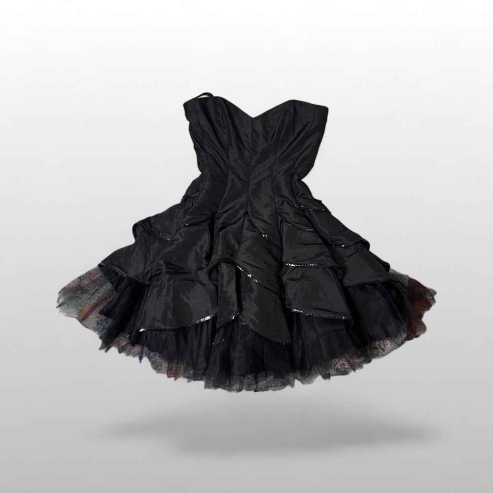 Camille La Vie Black Strapless Ruffle Party Dress Size 8 NWT Y2K Prom Tulle